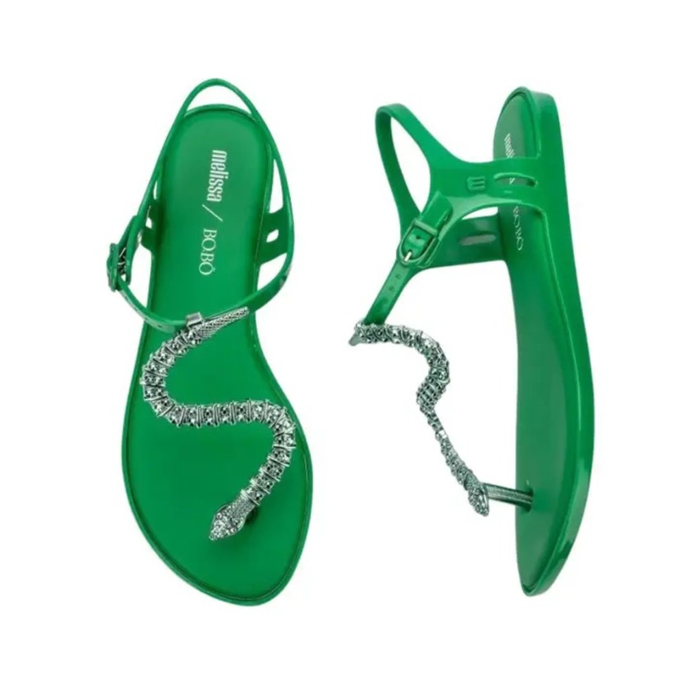 Melissa Green Jelly Sandals with Silver Snake Accent